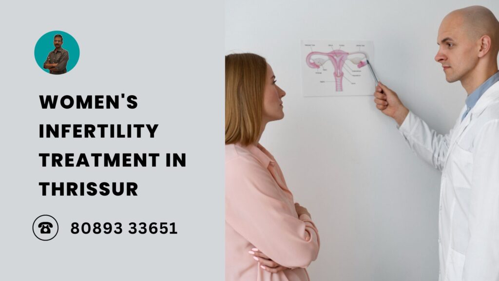 A male doctor explaining infertility treatment options to a patient in a medical consultation room.
